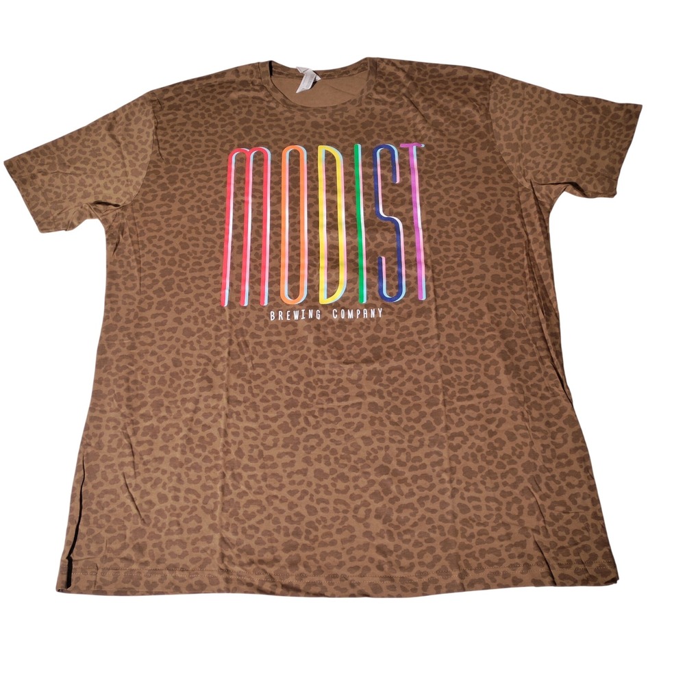 Modist Brewing Company Leopard Print Graphic Tee Mens 2XL Brown Multi - Cotton